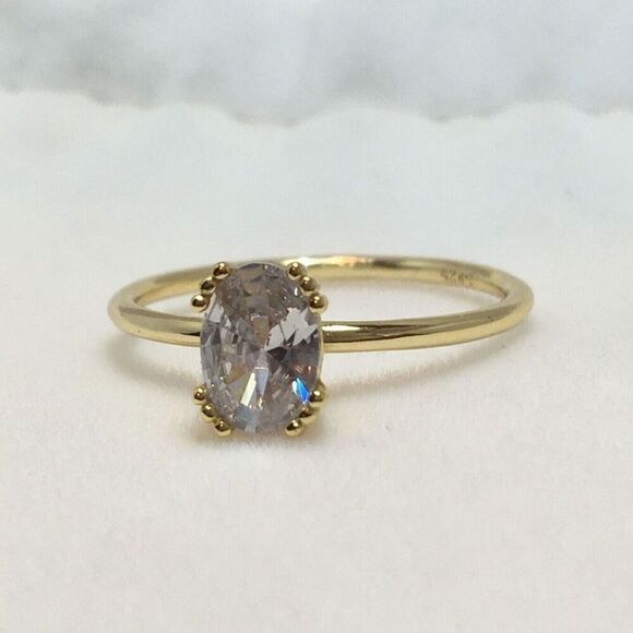 Yellow Gold Plated Sterling Silver Ring Size 6.75 Claw Prong Cubic Zirconia - Picture 10 of 16